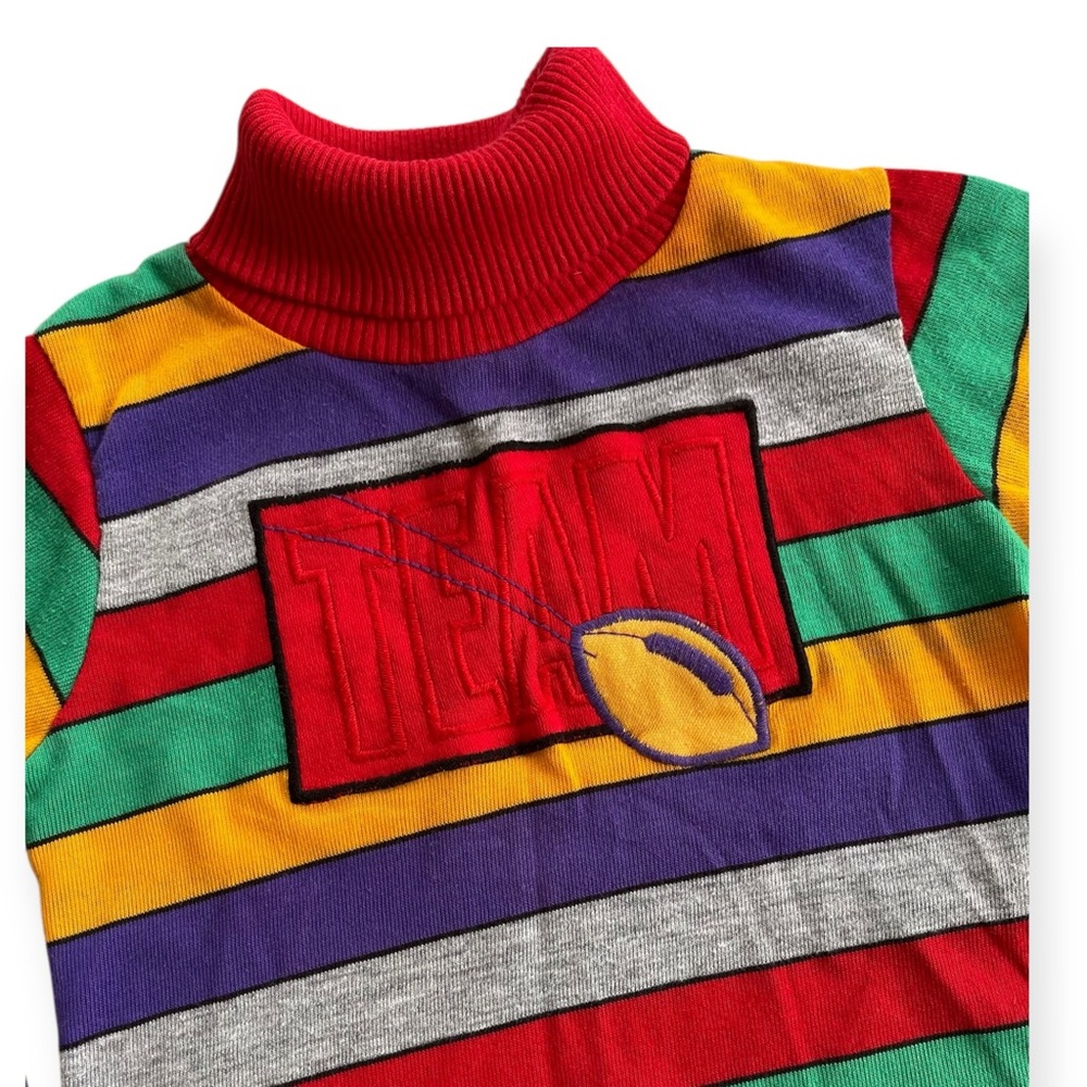 Vintage Kidstuff Striped Embroidered Team Football Turtleneck Long Sleeve Shirt - Picture 2 of 7